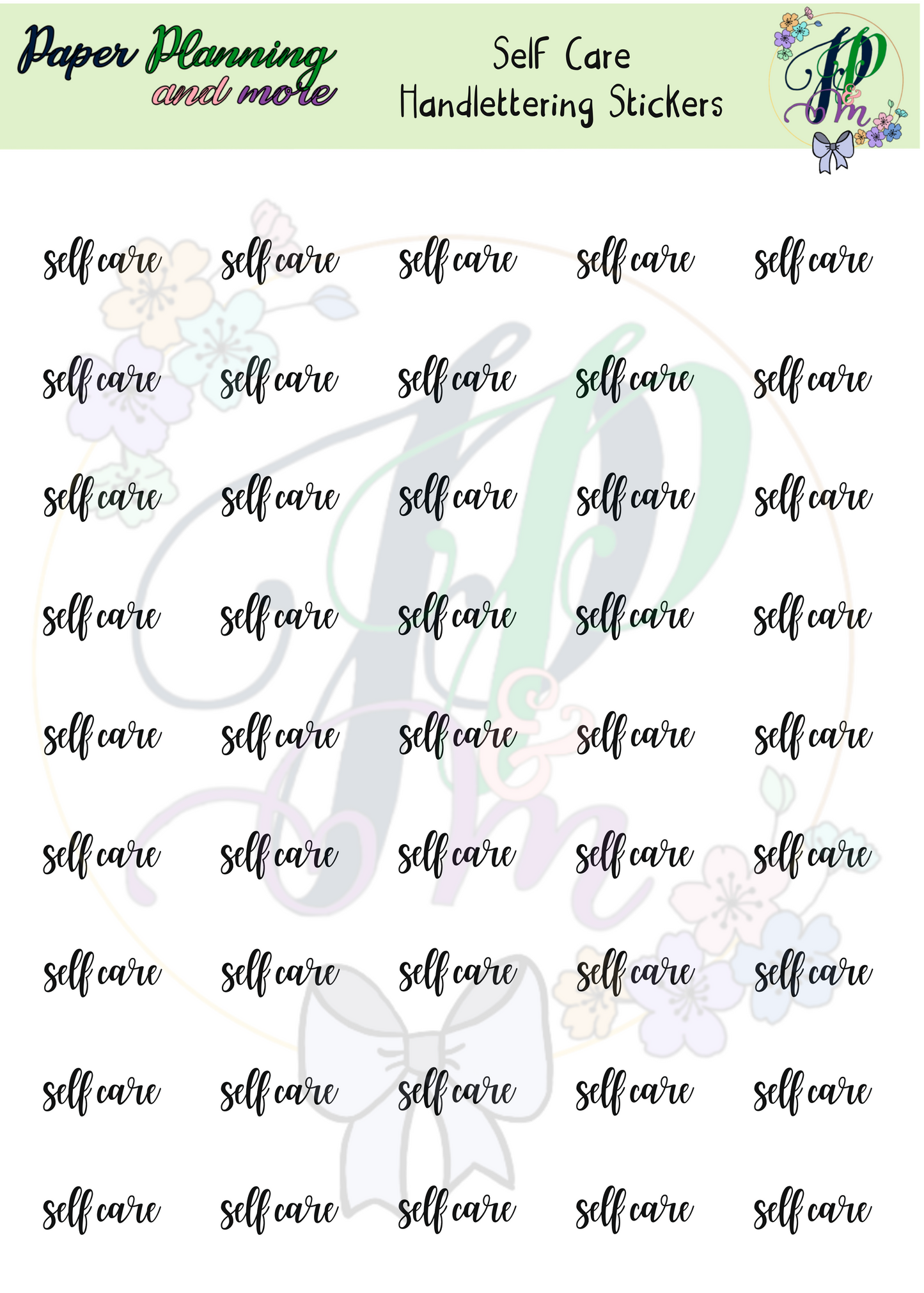 Self Care Handlettering Sticker Sheet
