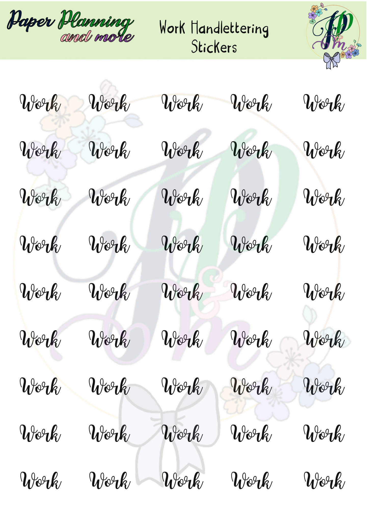 Work Handlettering Sticker Sheet