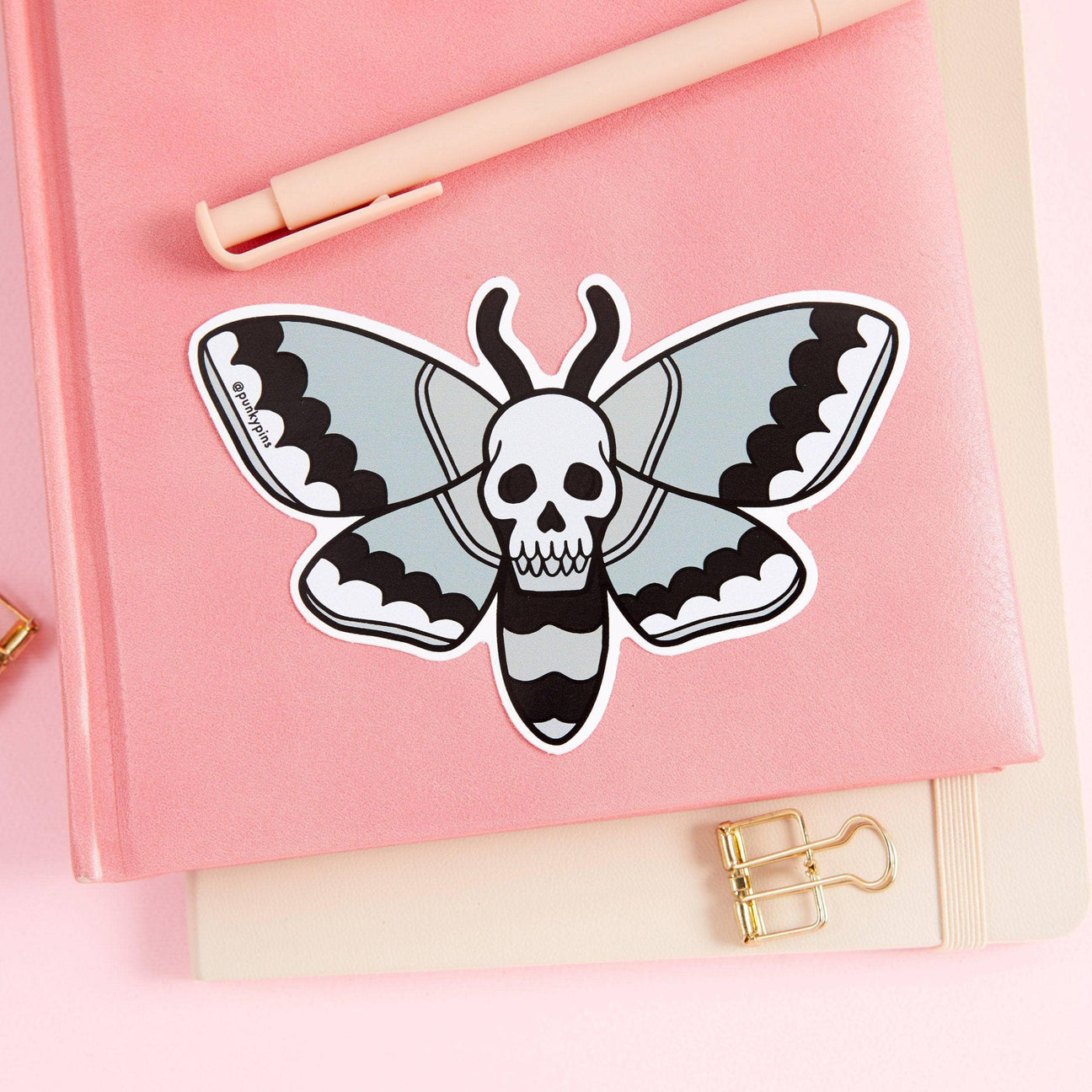 Grey Skull Moth Vinyl Sticker