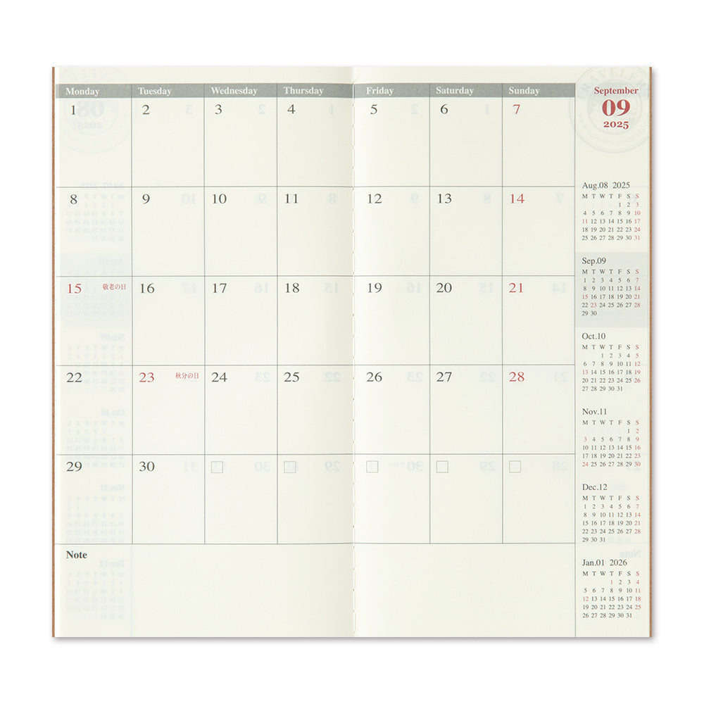TRAVELER'S notebook Refill 2025 Monthly