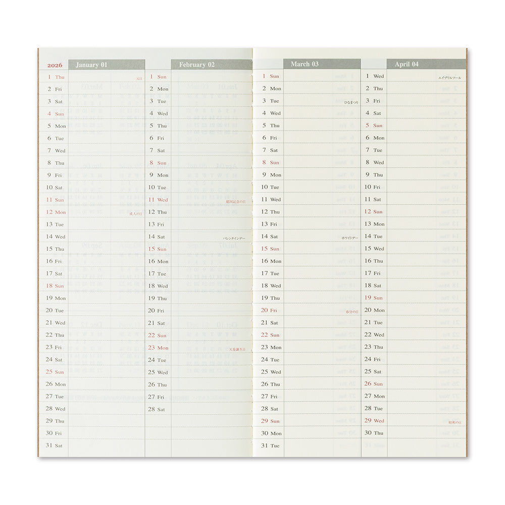 TRAVELER'S notebook Refill 2026 Weekly + Memo