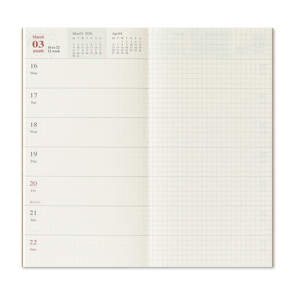 TRAVELER'S notebook Refill 2026 Weekly + Memo