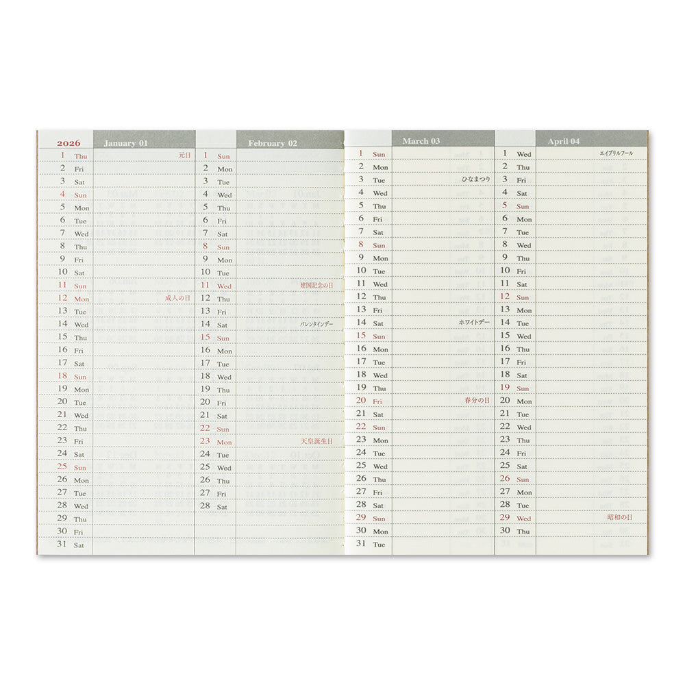 TRAVELER'S notebook Passport Size Refill 2026 Weekly