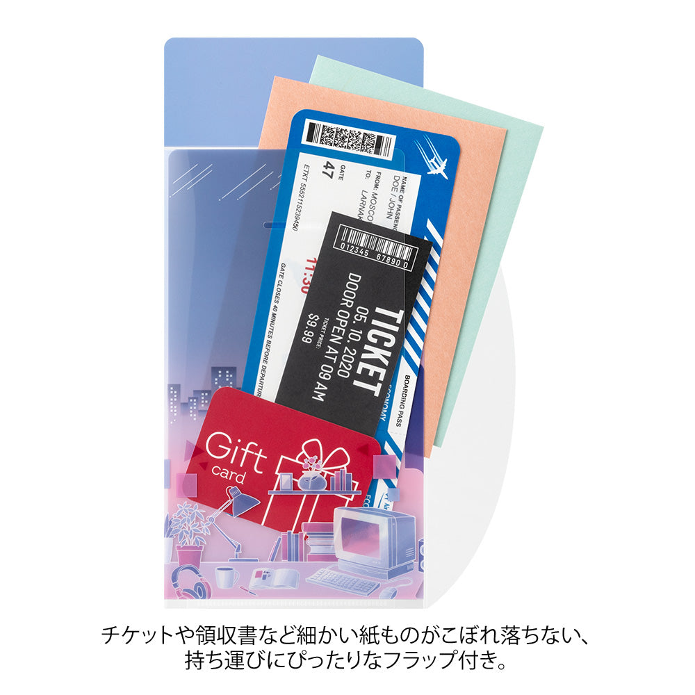 Midori 3-Pocket Clear Folder (A5 Slim) with Flap City Pop