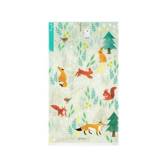 Midori 3-Pocket Clear Folder (A5 Slim) with Flap Nordic Animals