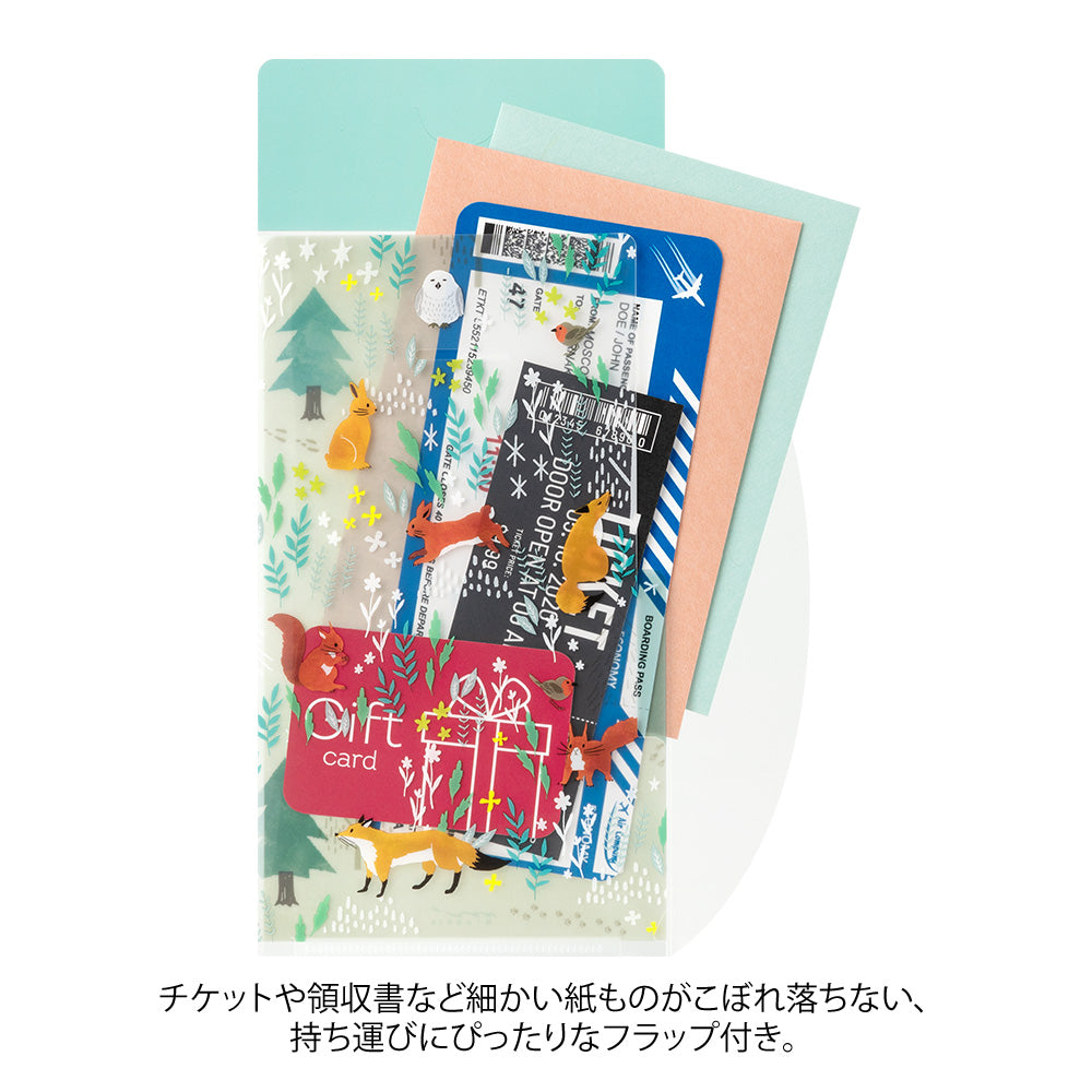 Midori 3-Pocket Clear Folder (A5 Slim) with Flap Nordic Animals