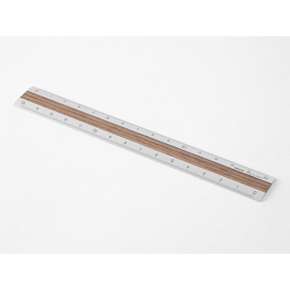 Midori Aluminium Wooden Ruler (15cm) Dark Brown A