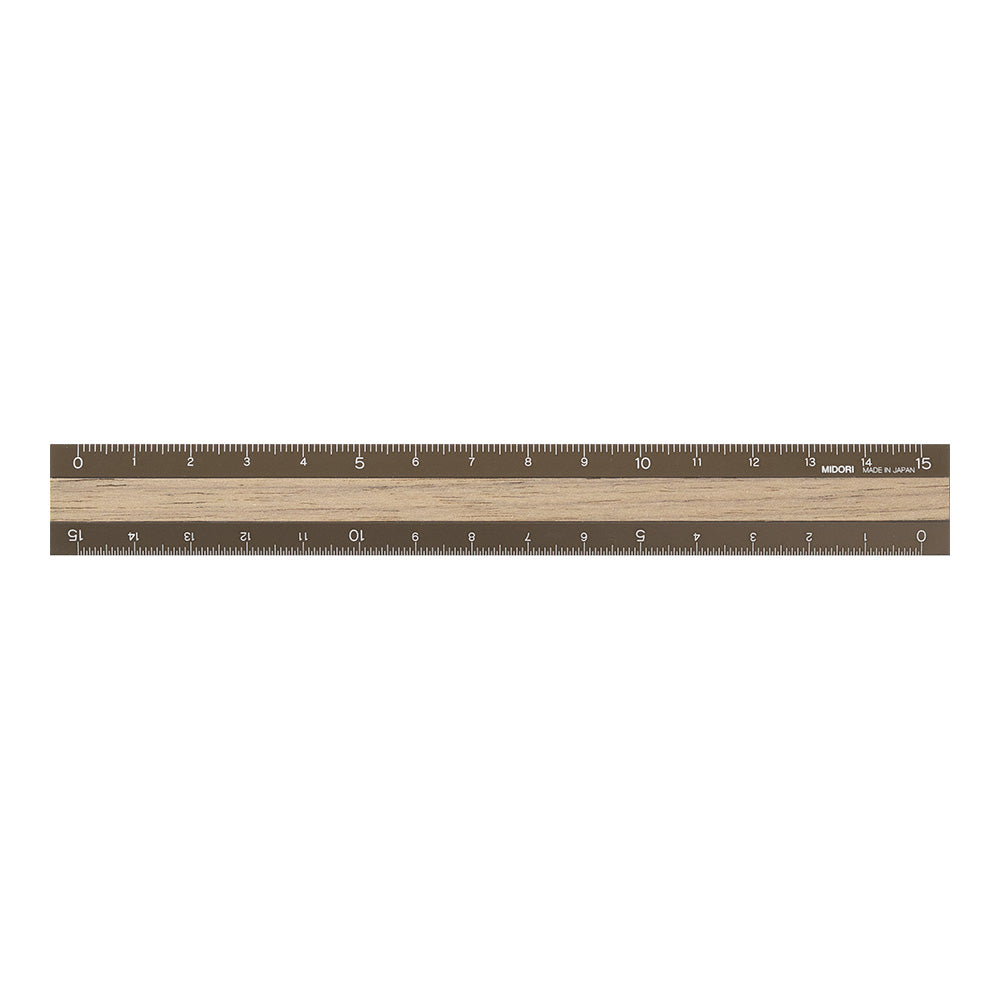 Midori Aluminium Wooden Ruler (15cm) Brown