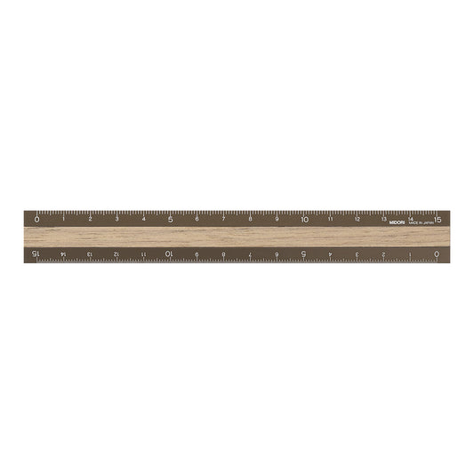 Midori Aluminium Wooden Ruler (15cm) Brown