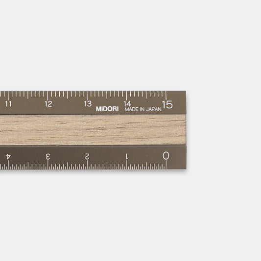 Midori Aluminium Wooden Ruler (15cm) Brown