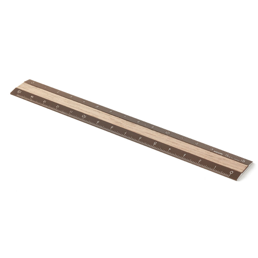 Midori Aluminium Wooden Ruler (15cm) Brown