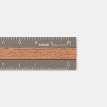 Load image into Gallery viewer, Midori Aluminum &amp; Wood Ruler (15cm) Gray
