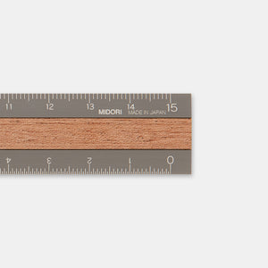 Midori Aluminum & Wood Ruler (15cm) Gray