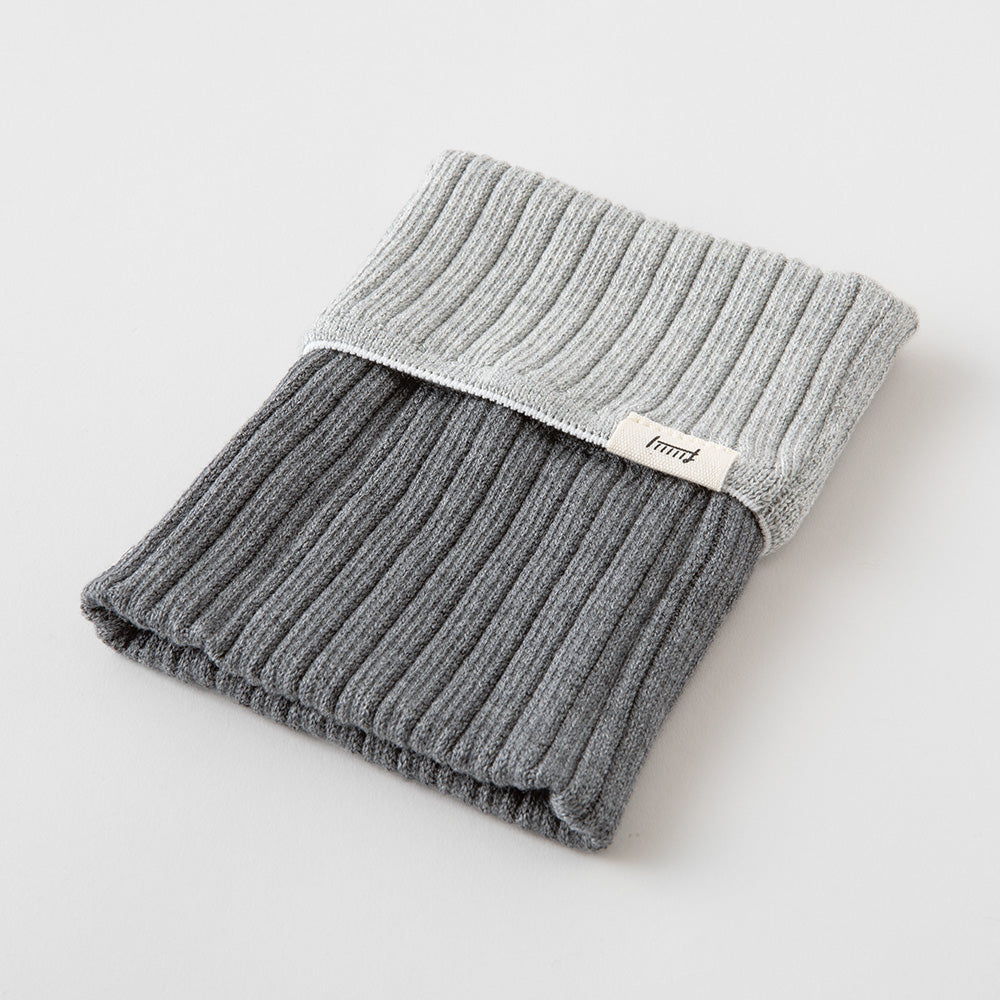 Midori Knitted book band with pockets (A6 ～ B6) Two-Tone Gray