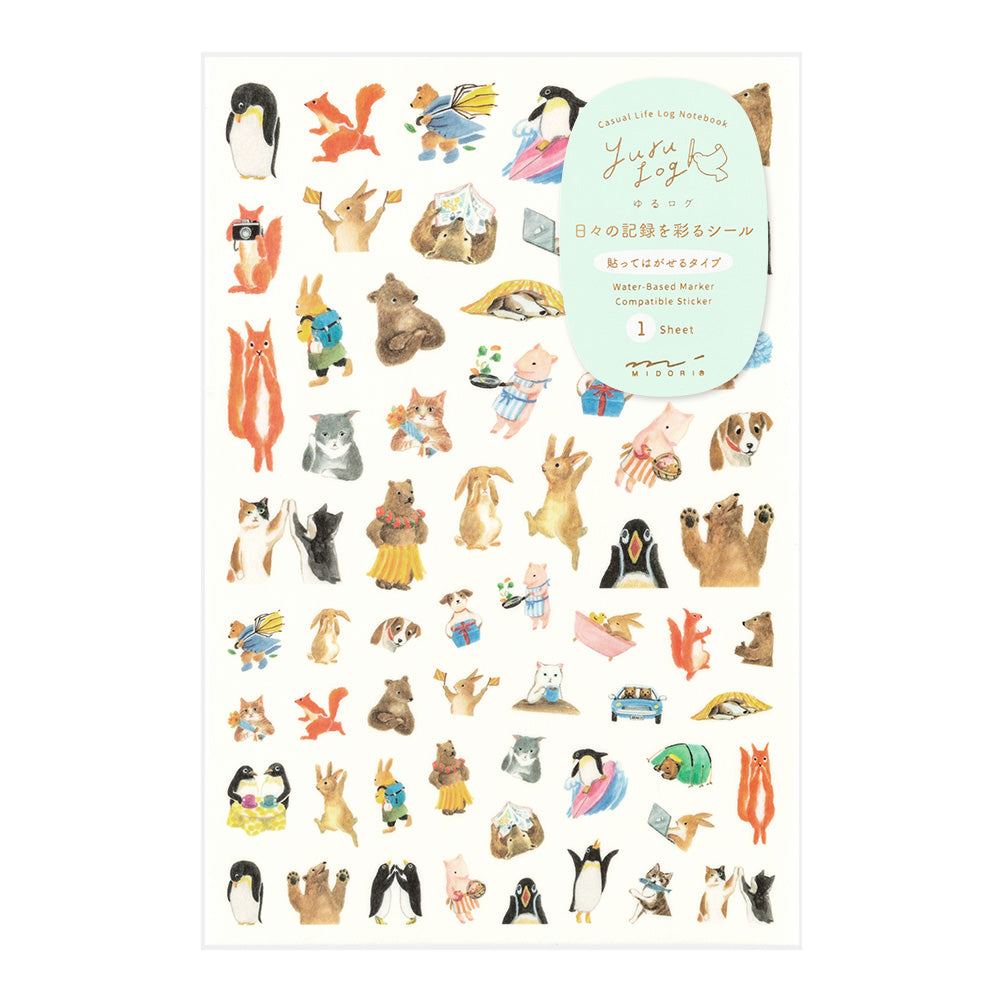 MIDORI Yuru Log Sticker 1 Sheet Animal