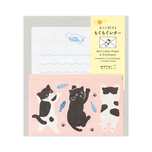 Midori Mini Letter Paper & Envelopes with Stickers 933 Hungry Cat