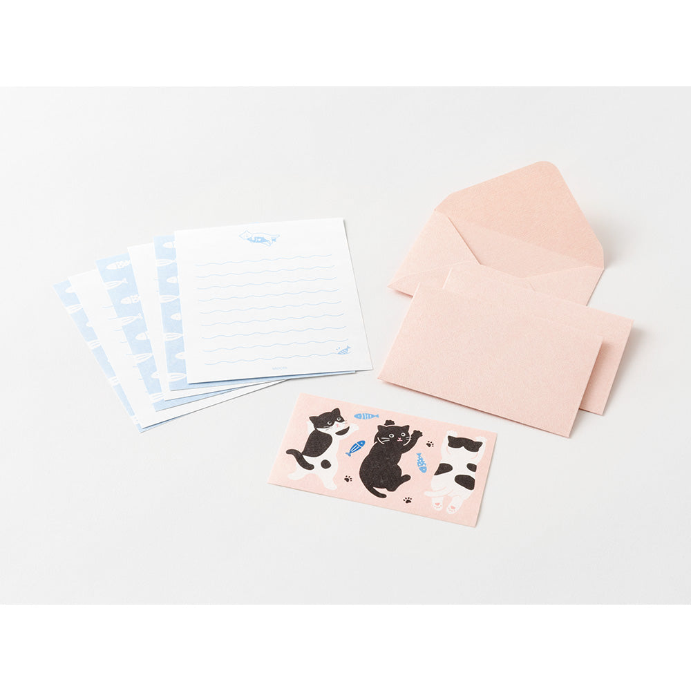 Midori Mini Letter Paper & Envelopes with Stickers 933 Hungry Cat
