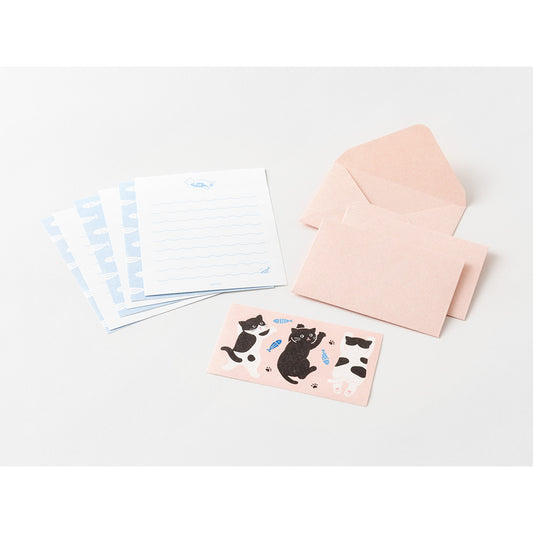 Midori Mini Letter Paper & Envelopes with Stickers 933 Hungry Cat