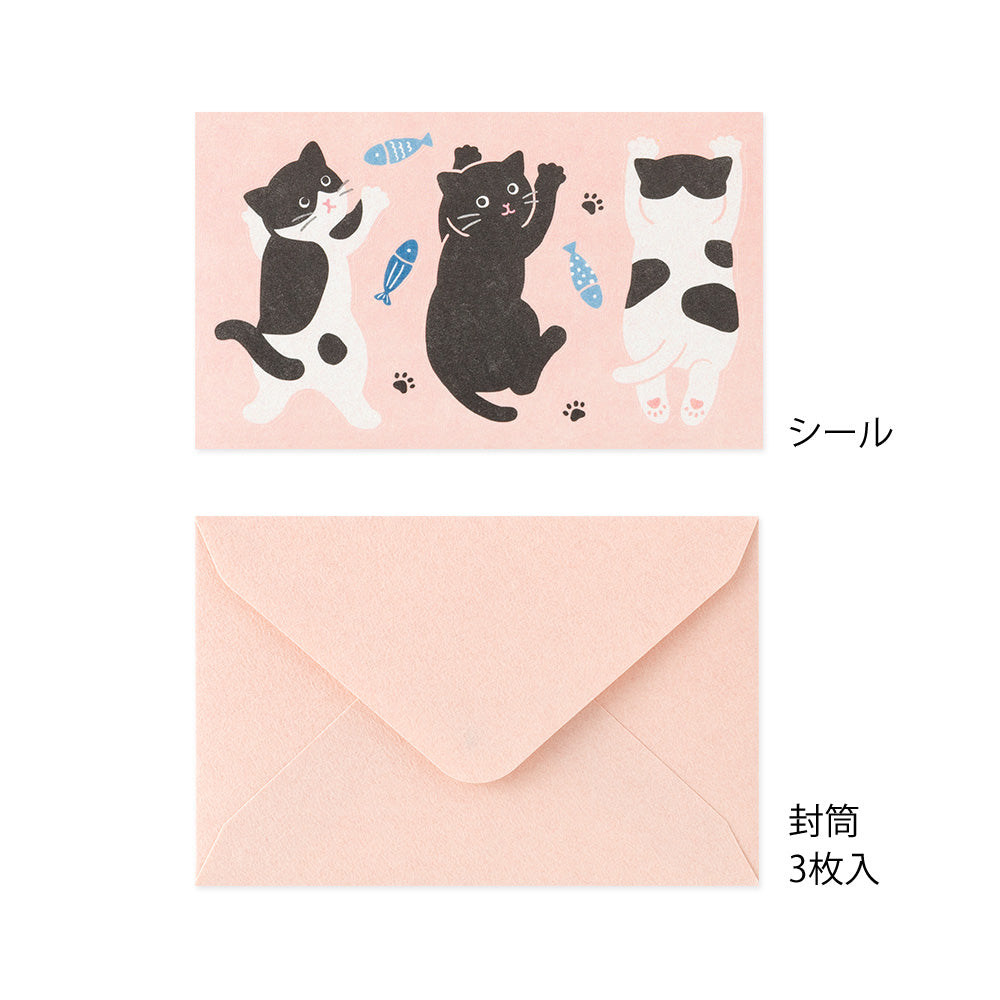 Midori Mini Letter Paper & Envelopes with Stickers 933 Hungry Cat