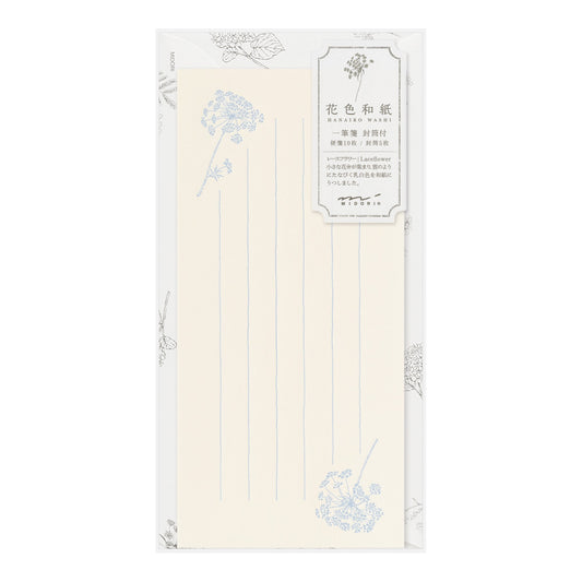 Midori Message Letter Sheet with Envelope HANAIRO WASHI (Floral-colored Washi Paper) White