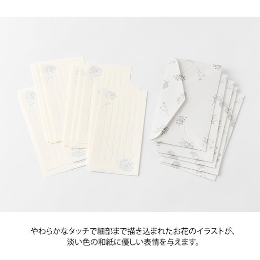 Midori Message Letter Sheet with Envelope HANAIRO WASHI (Floral-colored Washi Paper) White