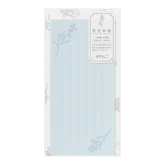 Midori Message Letter Sheet with Envelope HANAIRO WASHI (Floral-colored Washi Paper) Blue