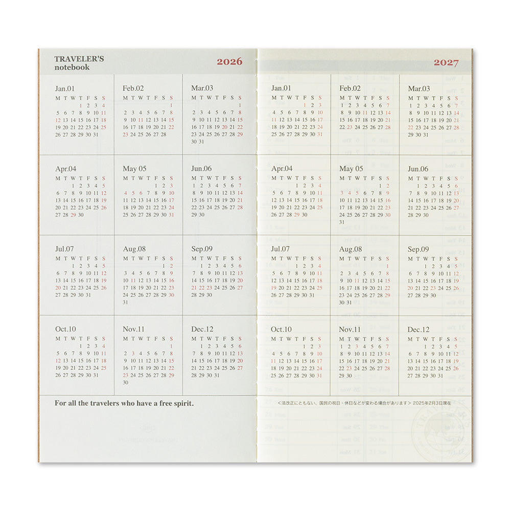 TRAVELER’S notebook Diary 2026 Weekly + Memo Second Half