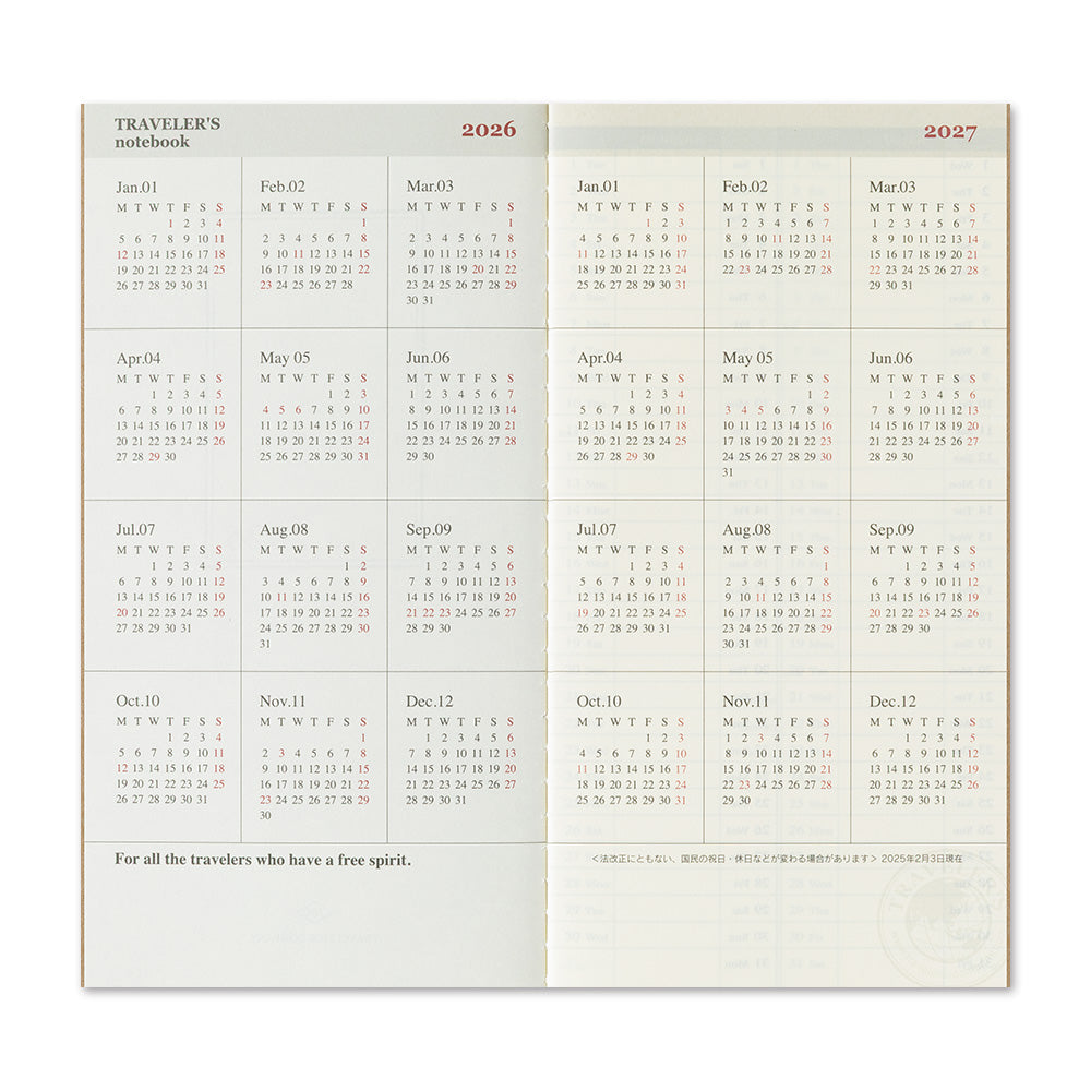 TRAVELER’S notebook Diary 2026 Weekly Vertical Second Half
