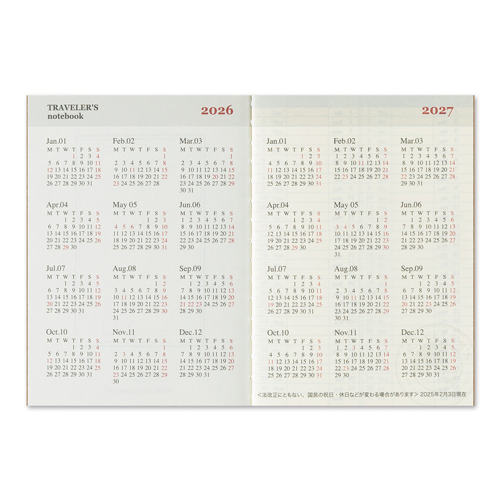 TRAVELER’S notebook Diary Passport 2026 Weekly Second Half