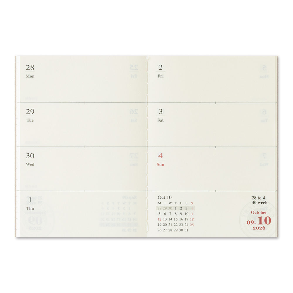 TRAVELER’S notebook Diary Passport 2026 Weekly Second Half