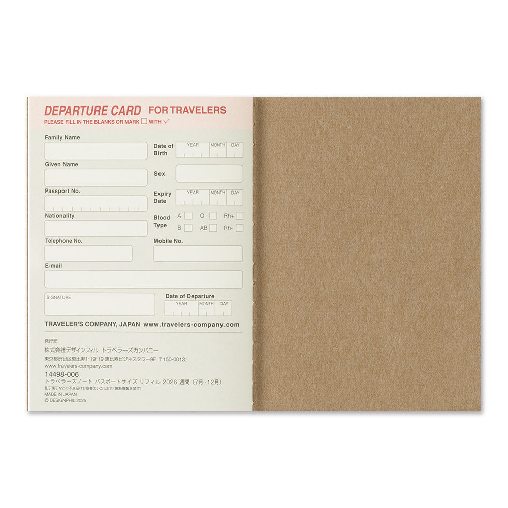 TRAVELER’S notebook Diary Passport 2026 Weekly Second Half