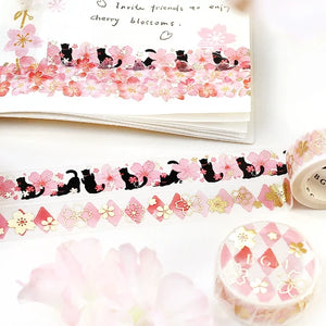 BGM Washi Tape- Cherry blossoms Black Cat