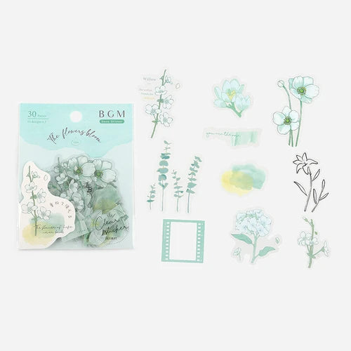 BGM PET Stickers- Mint Flowers Bloom