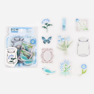 BGM Flake Stickers- Flower blooms in a bottle *Light Blue