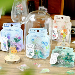 BGM Flake Stickers- Flower blooms in a bottle *Light Blue