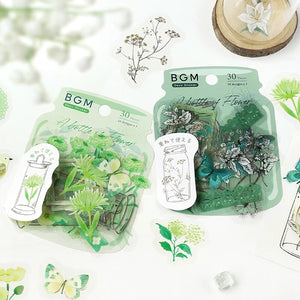 BGM Flake Stickers- Flower blooms in a bottle *Green
