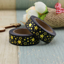 Load image into Gallery viewer, Gold Star on Black Washi Tape
