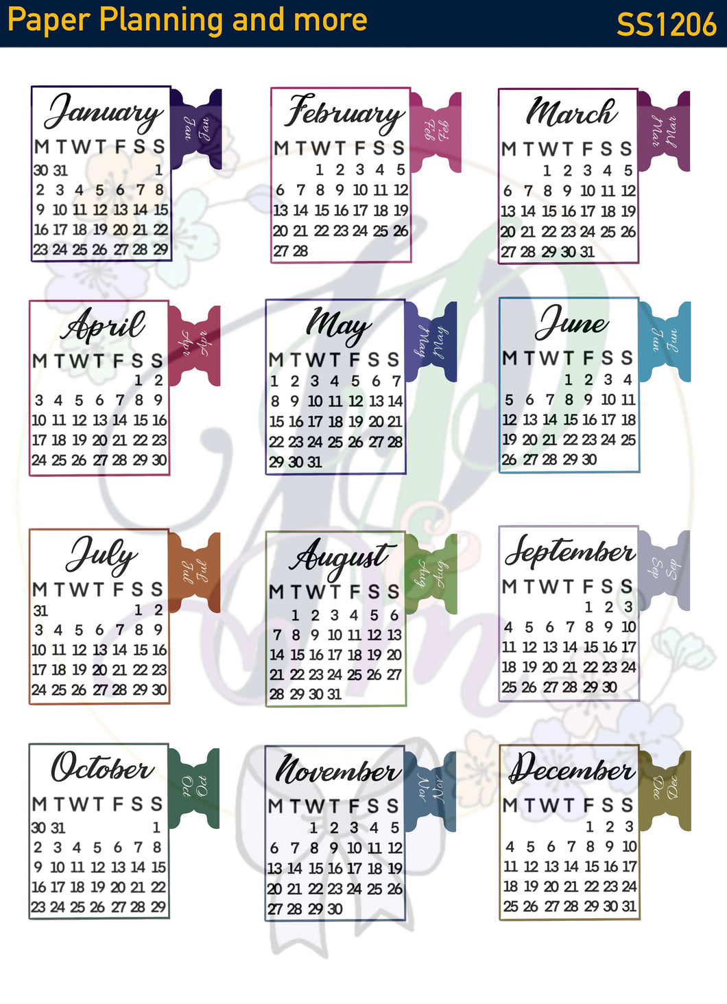 Calendars with Custom Coloured Tabs Sticker Sheet- A5 size