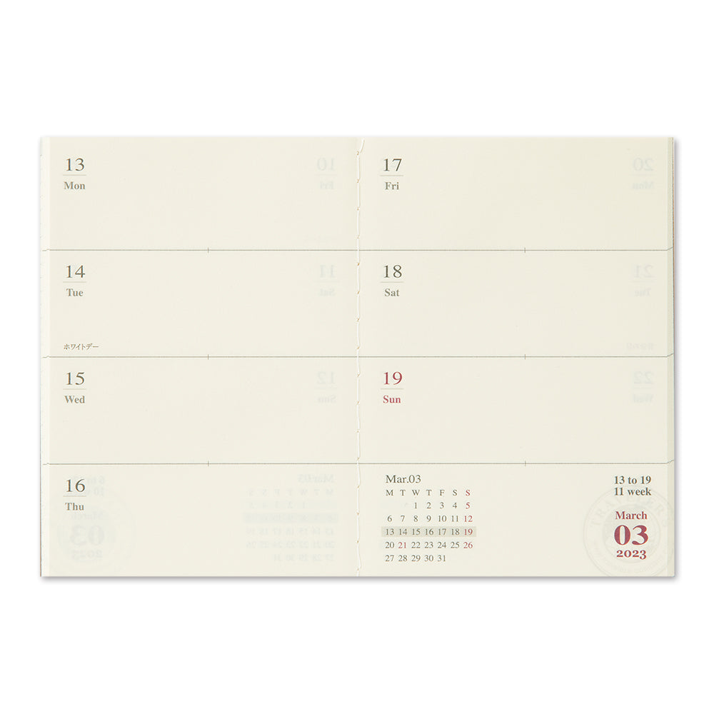 TRAVELER'S notebook Passport Size Refill 2023 Weekly