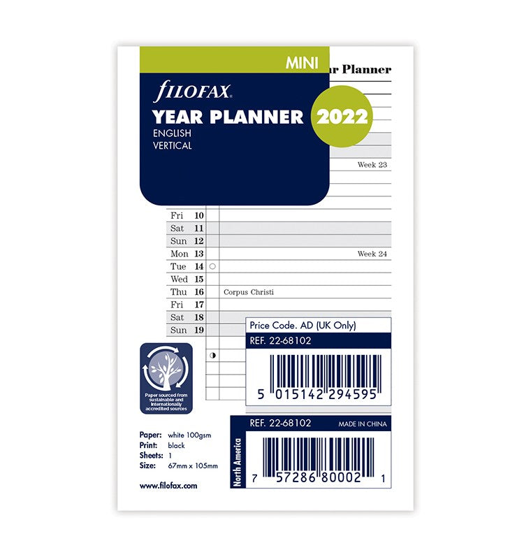 Vertical Year Planner Mini 2022