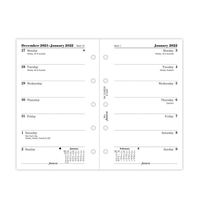 Week On One Page Diary Mini 2022