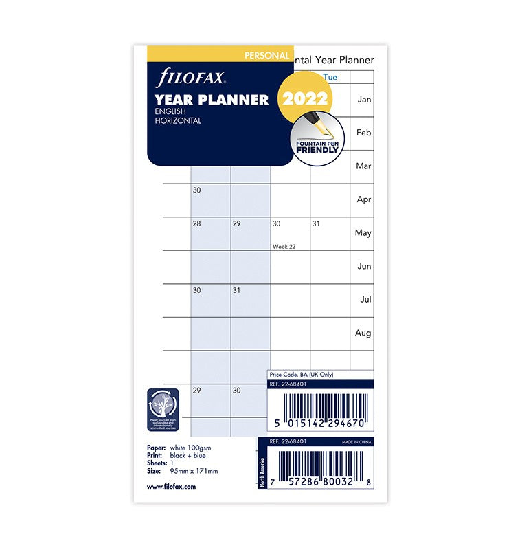 Horizontal Year Planner Personal 2022