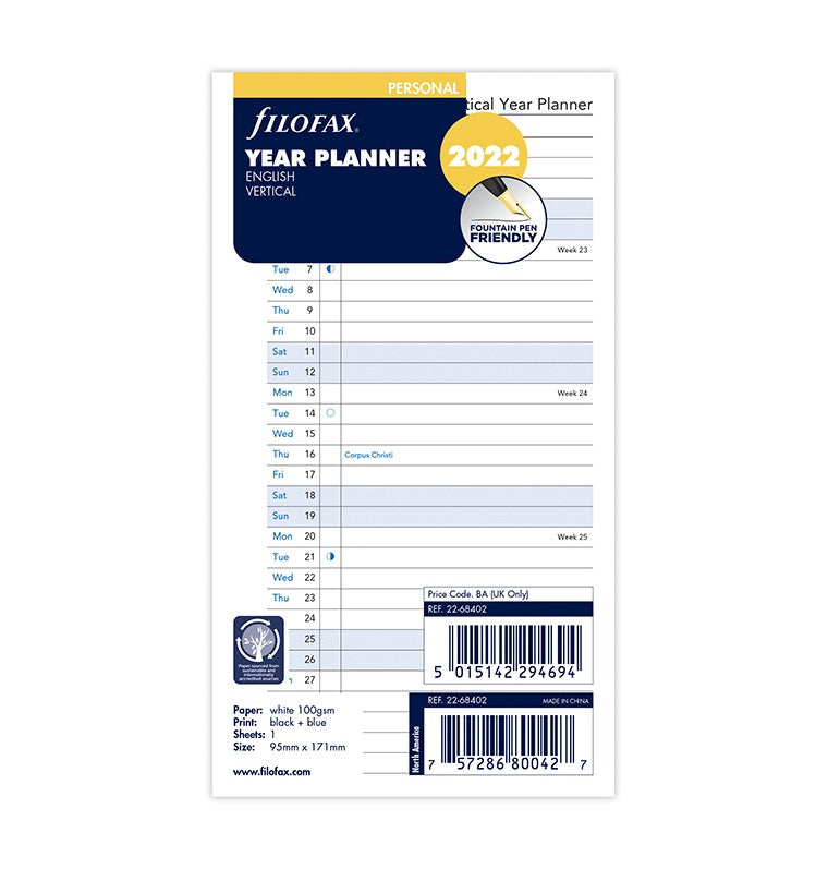 Vertical Year Planner Personal 2022