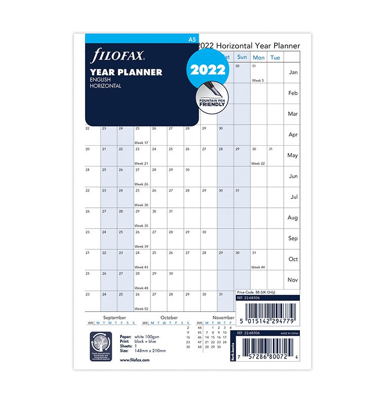 Horizontal Year Planner A5 2022