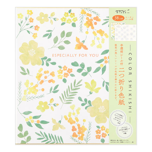 Folding Message Cardboard with Translucent Sticker Flowers Yellow