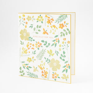 Folding Message Cardboard with Translucent Sticker Flowers Yellow