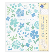 Load image into Gallery viewer, Folding Message Cardboard with Translucent Sticker Flowers Blue
