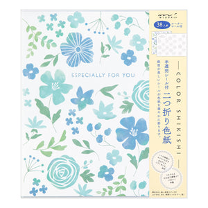 Folding Message Cardboard with Translucent Sticker Flowers Blue