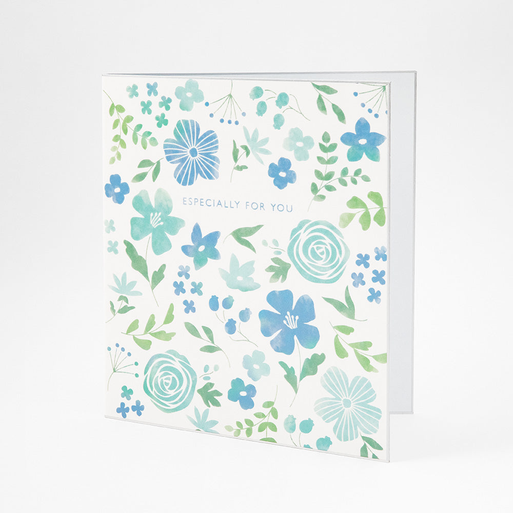 Folding Message Cardboard with Translucent Sticker Flowers Blue