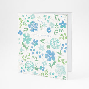 Folding Message Cardboard with Translucent Sticker Flowers Blue